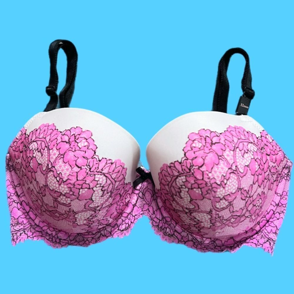Victorias Secret Dream Angels Lined Demi Printed lace bra pink / white 32DDD